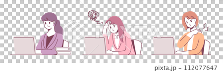 オフィスワーカー　デスクワークのポーズセット 112077647