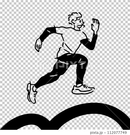 Line drawing illustration of a running man Line drawing illustration of a running man 112077749