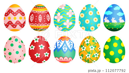 Easter Egg Collection: A vibrant set of decorative Easter eggs with floral patterns Easter Egg Collection: A vibrant set of decorative Easter eggs with floral patterns 112077792