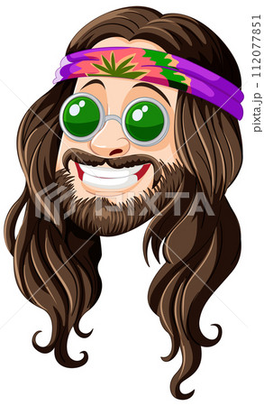 Groovy Hippie Character with Peaceful Smile 112077851