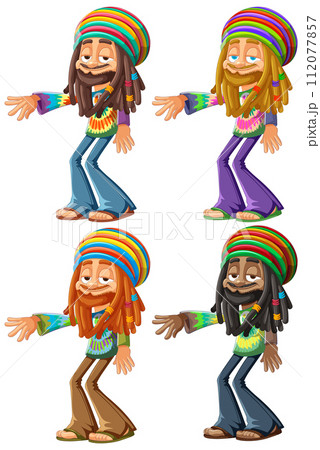 Colorful Rastafarian Character Poses 112077857
