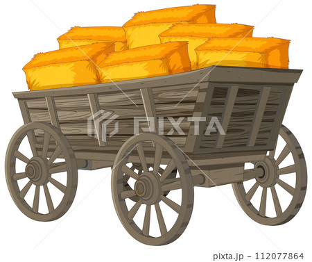 Vintage Wooden Cart Loaded with Hay 112077864