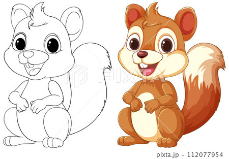 Cheerful Squirrel Before and After Coloring Cheerful Squirrel Before and After Coloring 112077954