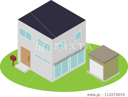 アイソメトリックなシャッター付物置倉庫のある家 アイソメトリックなシャッター付物置倉庫のある家 112078054