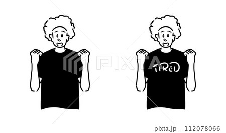 ガッツポーズをする男性の線画イラスト ガッツポーズをする男性の線画イラスト 112078066