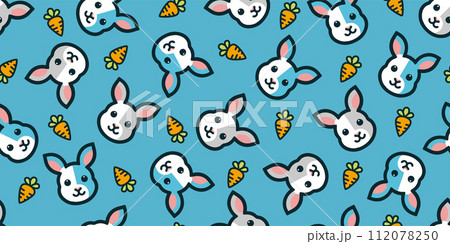 ポップなうさぎとにんじんのシームレスパターン ポップなうさぎとにんじんのシームレスパターン 112078250
