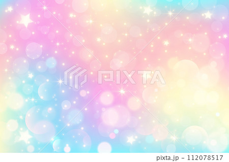 Rainbow gradient sky background. Unicorn space with glitter and stars. Holographic pastel magic texture with bokeh. Vector wallpaper Rainbow gradient sky background. Unicorn space with glitter and stars. Holographic pastel magic texture with bokeh. Vector wallpaper 112078517