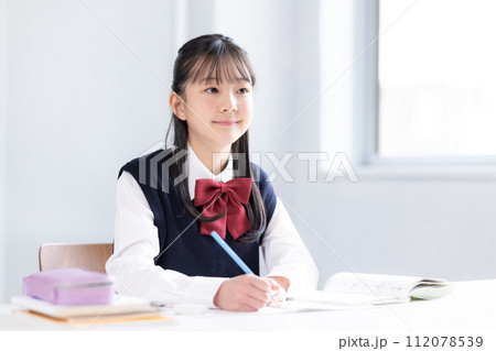 勉強する女子中学生　 112078539