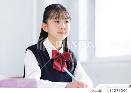 勉強する女子中学生　 112078543