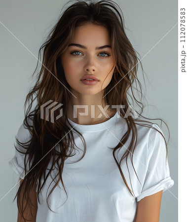 Women's White Short Sleeve Round Neck T-Shirt Mockup It is a useful tool for clothing designers to help visualize T-shirts before actual production Save time and money and makes it easier to decide. Women's White Short Sleeve Round Neck T-Shirt Mockup It is a useful tool for clothing designers to help visualize T-shirts before actual production Save time and money and makes it easier to decide. 112078583
