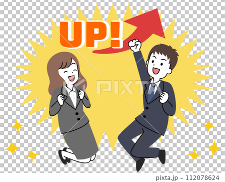 Illustration of young men and women in suits jumping Illustration of young men and women in suits jumping 112078624