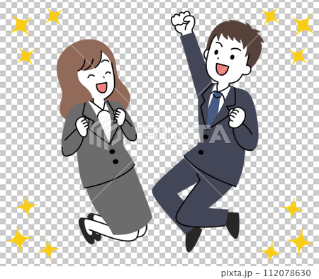 穿著西裝的年輕男女跳跳插畫 穿著西裝的年輕男女跳跳插畫 112078630