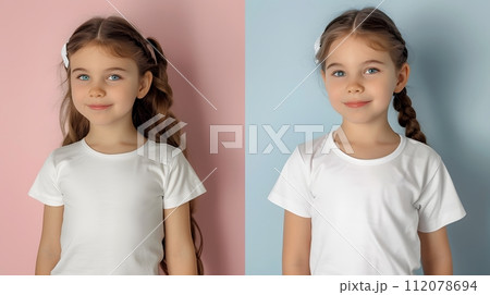 Girl's White Short Sleeve Round Neck T-Shirt Mockup It is a useful tool for clothing designers to help visualize T-shirts before actual production Save time and money and makes it easier to decide. Girl's White Short Sleeve Round Neck T-Shirt Mockup It is a useful tool for clothing designers to help visualize T-shirts before actual production Save time and money and makes it easier to decide. 112078694