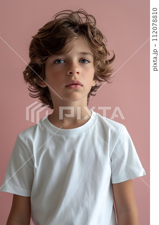 Boy's White Short Sleeve Round Neck T-Shirt Mockup It is a useful tool for clothing designers to help visualize T-shirts before actual production Save time and money and makes it easier to decide. Boy's White Short Sleeve Round Neck T-Shirt Mockup It is a useful tool for clothing designers to help visualize T-shirts before actual production Save time and money and makes it easier to decide. 112078810