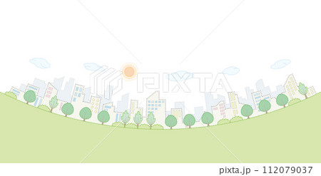 新緑の街並み. 点画のベクターイラスト. 112079037