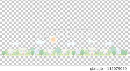 新緑の街並み. 点画のベクターイラスト. 112079039