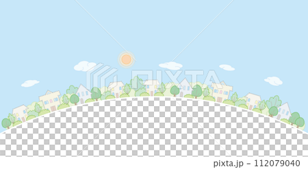 新緑の街並み. 点画のベクターイラスト. 112079040