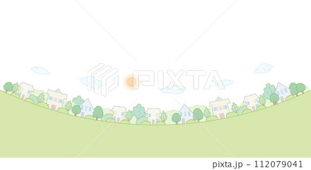 新緑の街並み. 点画のベクターイラスト. 112079041