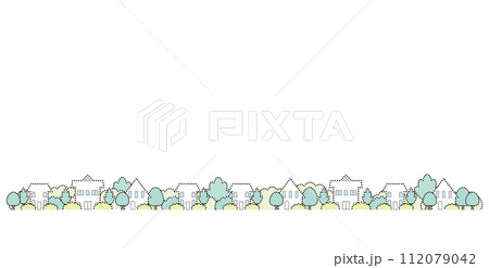 新緑の街並み. 点画のベクターイラスト. 112079042