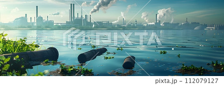 Wastewater pipes from industrial plants which is a large pipe made of metal. The wastewater flowing from the pipe is black and cloudy. Used to campaign to make people aware of environmental problems. Wastewater pipes from industrial plants which is a large pipe made of metal. The wastewater flowing from the pipe is black and cloudy. Used to campaign to make people aware of environmental problems. 112079127