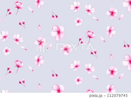 水彩の小花柄_背景素材_桜_グレー 112079745