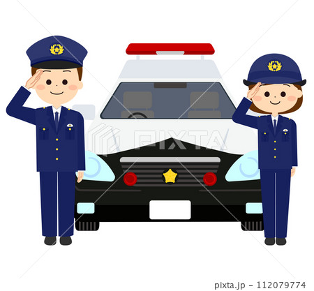 パトカーと敬礼している警察官 112079774