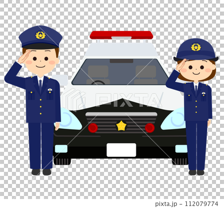 パトカーと敬礼している警察官 112079774
