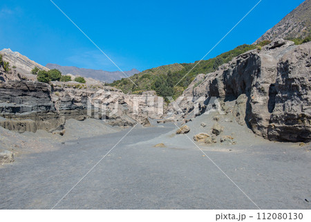 The volcanic landscape of sand sea in Bromo Tengger Semeru national park, East Java, Indonesia. 112080130