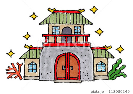 浦島太郎の竜宮城　手描きイラスト 112080149