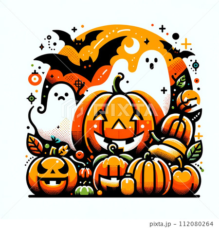 ハッピーハロウィン：カラフルでポップなおばけのお祭り 112080264