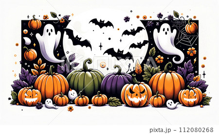 秋の夜長を彩る、ハロウィンの可愛らしいおばけとカボチャの祭典 112080268