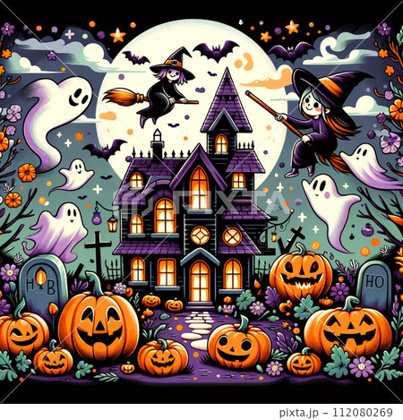 ハロウィンの夜に光る、不思議なお化け屋敷 112080269