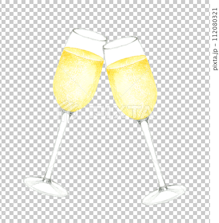 スパークリングワインで乾杯　飲み物（お酒）の手描き水彩イラスト素材 112080321