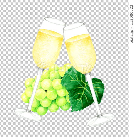 スパークリングワインで乾杯　飲み物（お酒）の手描き水彩イラスト素材 112080322