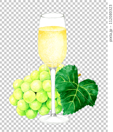 スパークリングワイン・白　飲み物（お酒）の手描き水彩イラスト素材 112080323