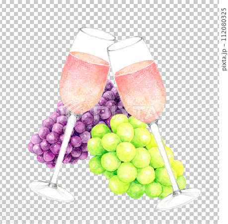 スパークリングワインで乾杯　飲み物（お酒）の手描き水彩イラスト素材 112080325