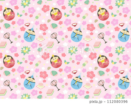 かわいい　ひなまつり　総柄　パターン 112080396