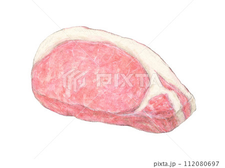 厚切り豚ロース肉1枚　水彩色鉛筆イラスト 112080697