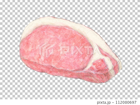 厚切り豚ロース肉1枚　水彩色鉛筆イラスト 112080697