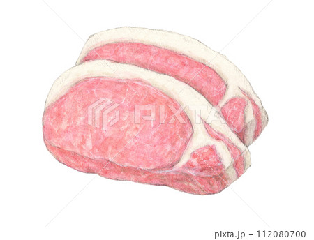 厚切り豚ロース肉2枚 水彩色鉛筆イラスト 厚切り豚ロース肉2枚 水彩色鉛筆イラスト 112080700