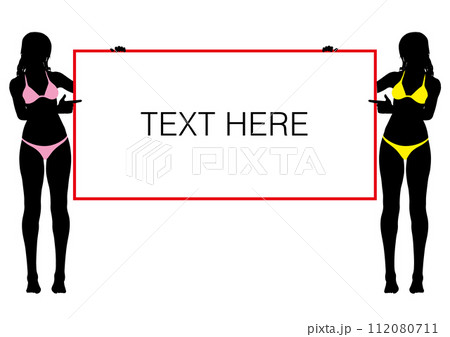 ボードを持ったビキニ女性のシルエット_01 ボードを持ったビキニ女性のシルエット_01 112080711