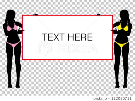 ボードを持ったビキニ女性のシルエット_01 ボードを持ったビキニ女性のシルエット_01 112080711
