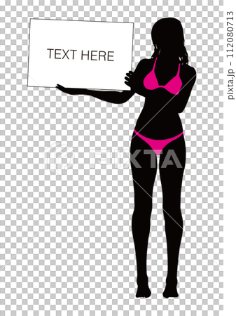 Silhouette of a bikini woman holding a board_03 Silhouette of a bikini woman holding a board_03 112080713