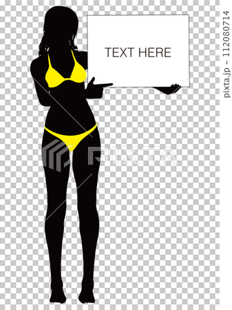 Silhouette of a bikini woman holding a board_04 Silhouette of a bikini woman holding a board_04 112080714