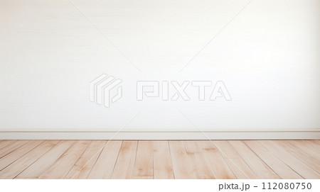 Empty Room With Wooden Floor and White Wall 112080750