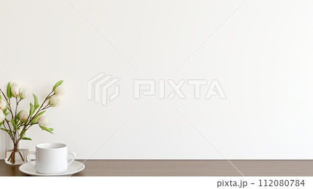 White Coffee Cup and Saucer on Wooden Table White Coffee Cup and Saucer on Wooden Table 112080784
