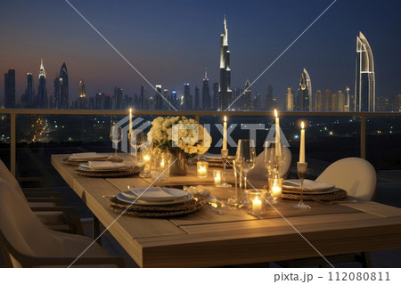 Elegant Table Set With Place Settings and Candles Elegant Table Set With Place Settings and Candles 112080811