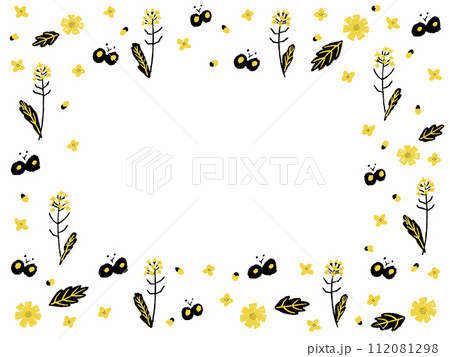 優しいタッチの黒黄色春のお花のフレーム 112081298