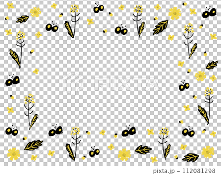 優しいタッチの黒黄色春のお花のフレーム 112081298