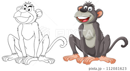 Before and After: Cheerful Monkey Illustration Before and After: Cheerful Monkey Illustration 112081623